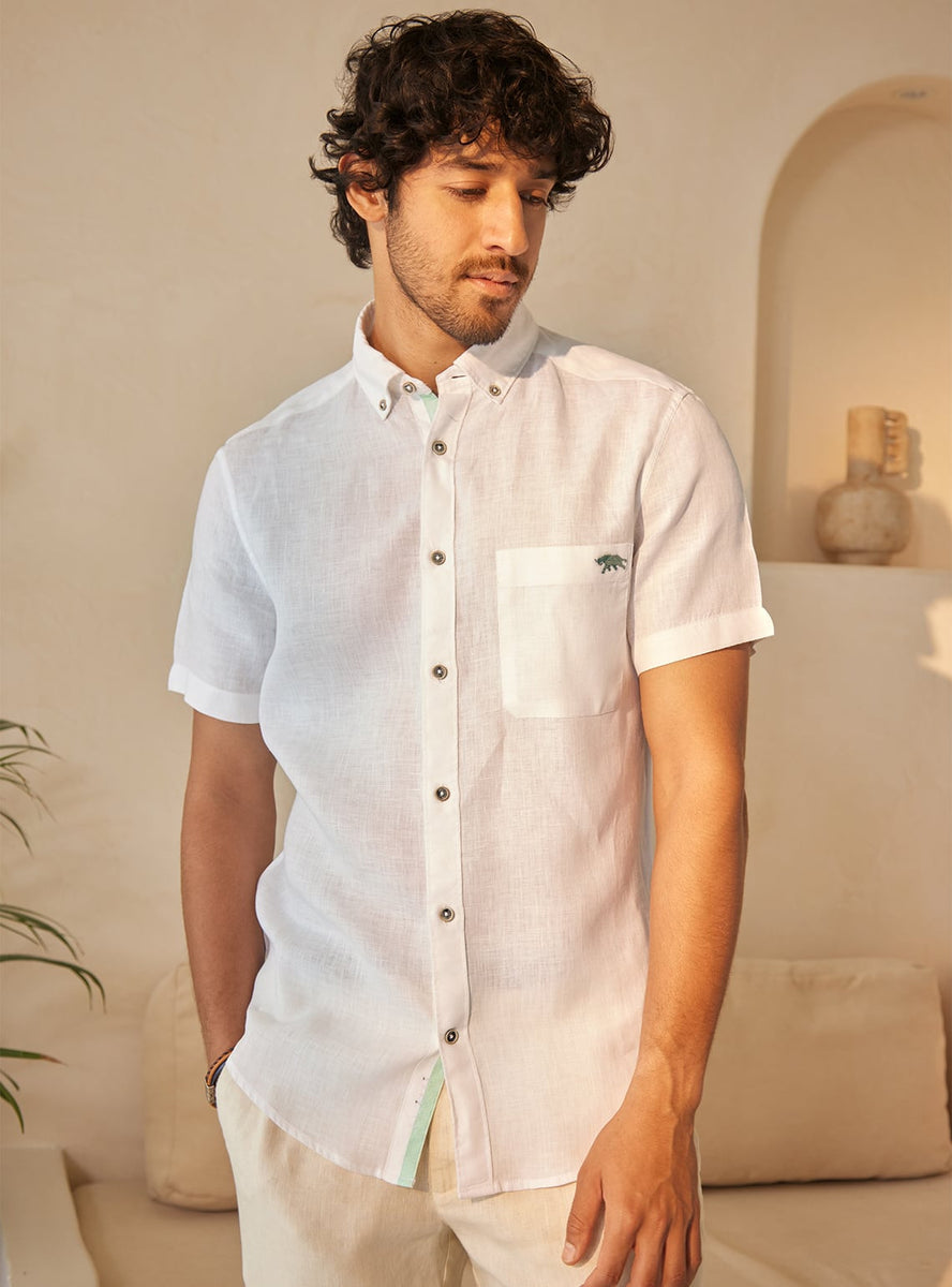 Ecoer- Men's Eco Organic Linen White Shirt 100% Organic Linen