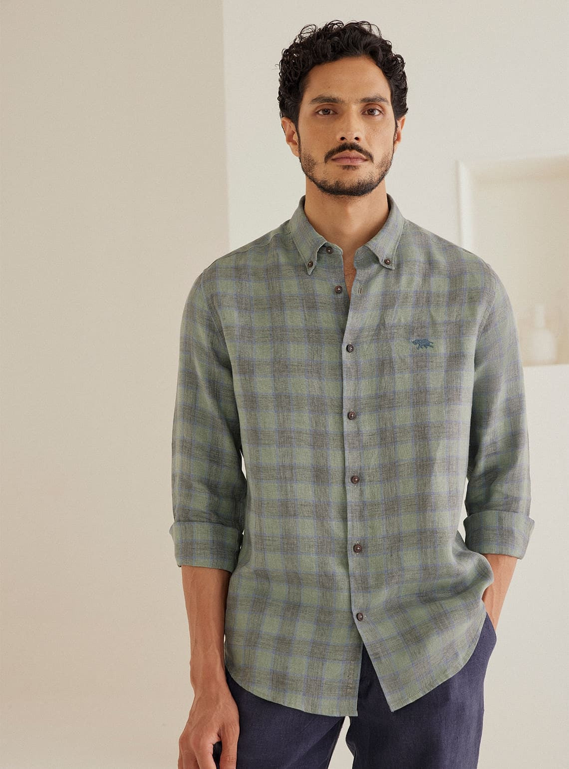 Sage Check Linen