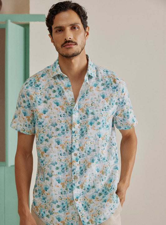 Cerulean Floral Linen Shirt