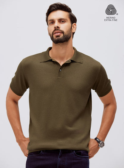 Olive Merino Viscose Polo