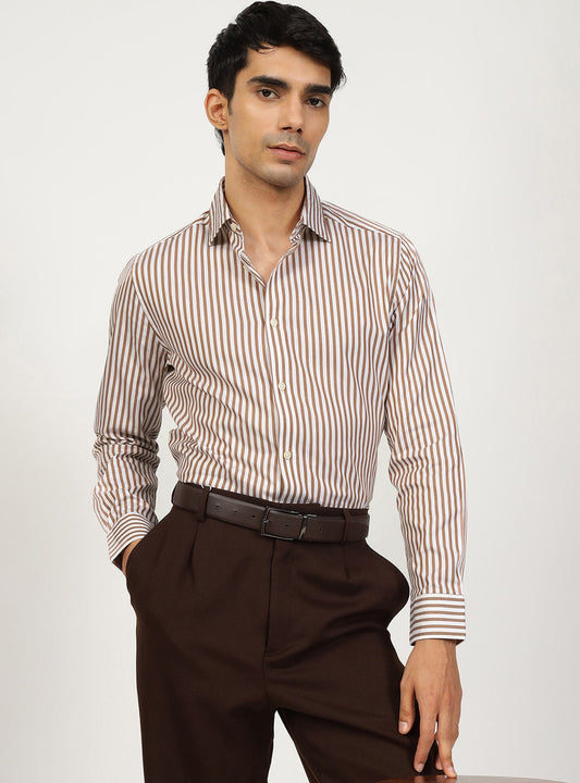 Brown Stripe Cotton Shirt