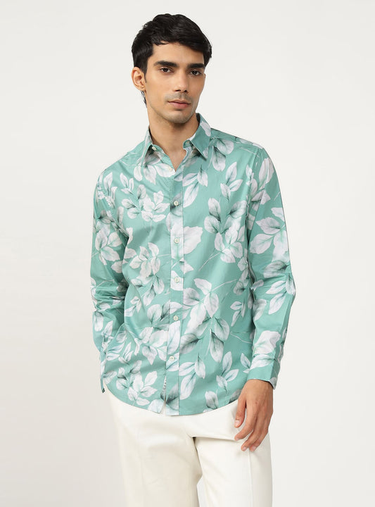 Teal Leaf Cotton Shirt