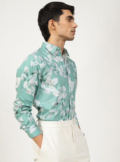 Teal Leaf Cotton Shirt