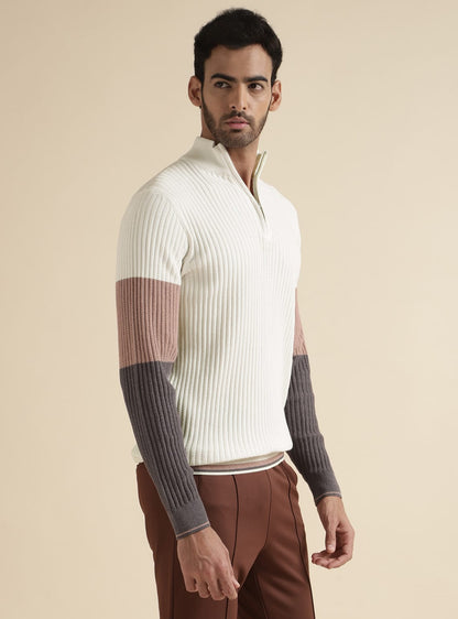 White Colour Block Pullover