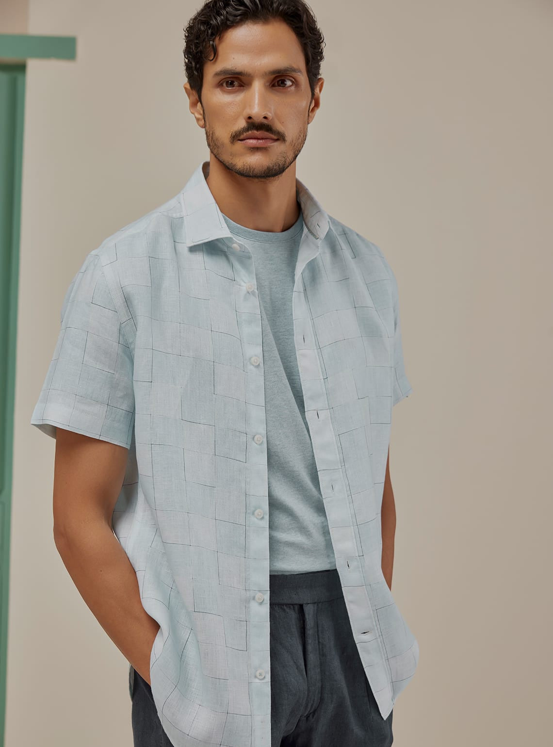 Aqua Grid Linen