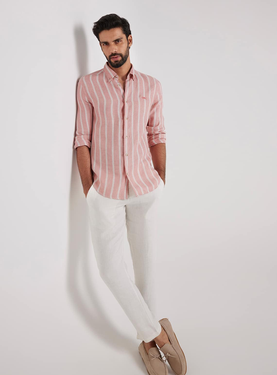 Puce Pink Stripe Linen