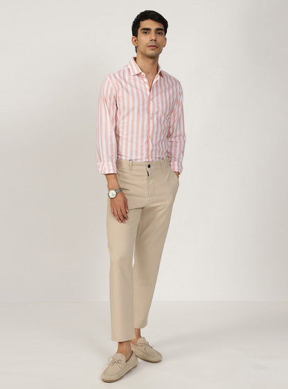 Coral Stripe Cotton Shirt