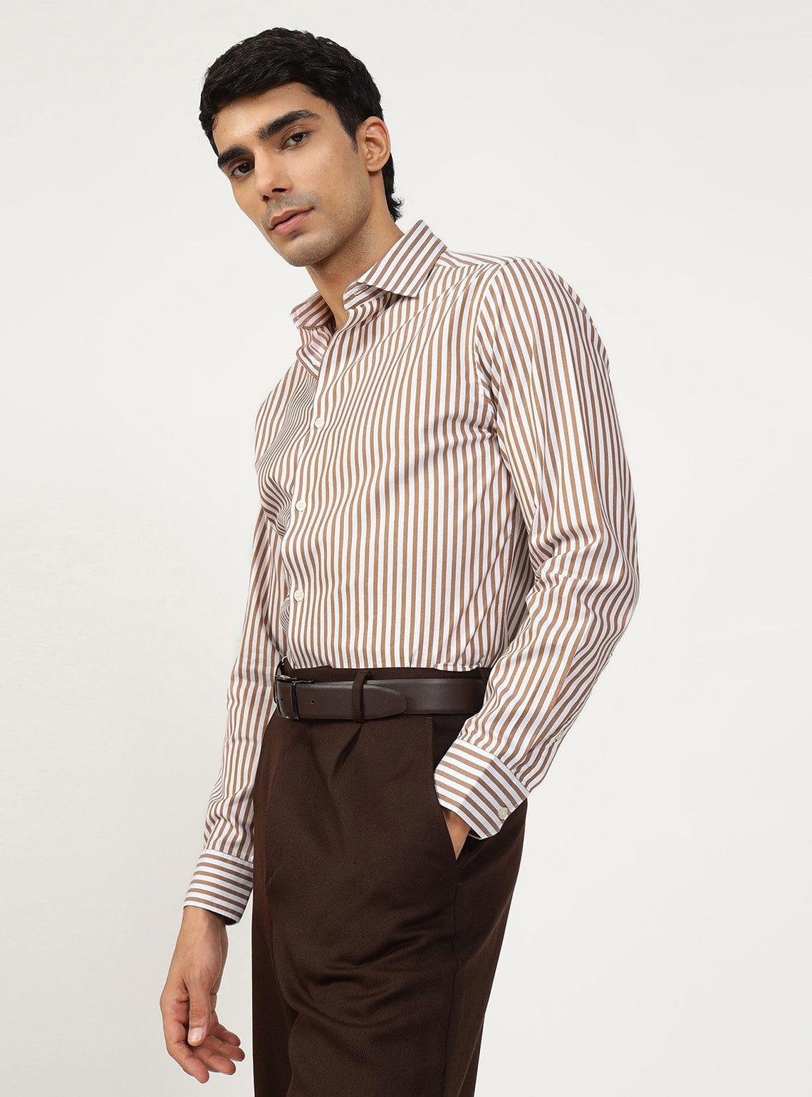 Brown Stripe Cotton Shirt