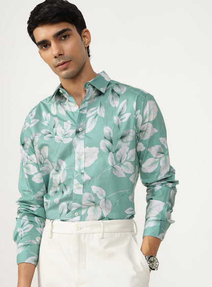 Teal Leaf Cotton Shirt