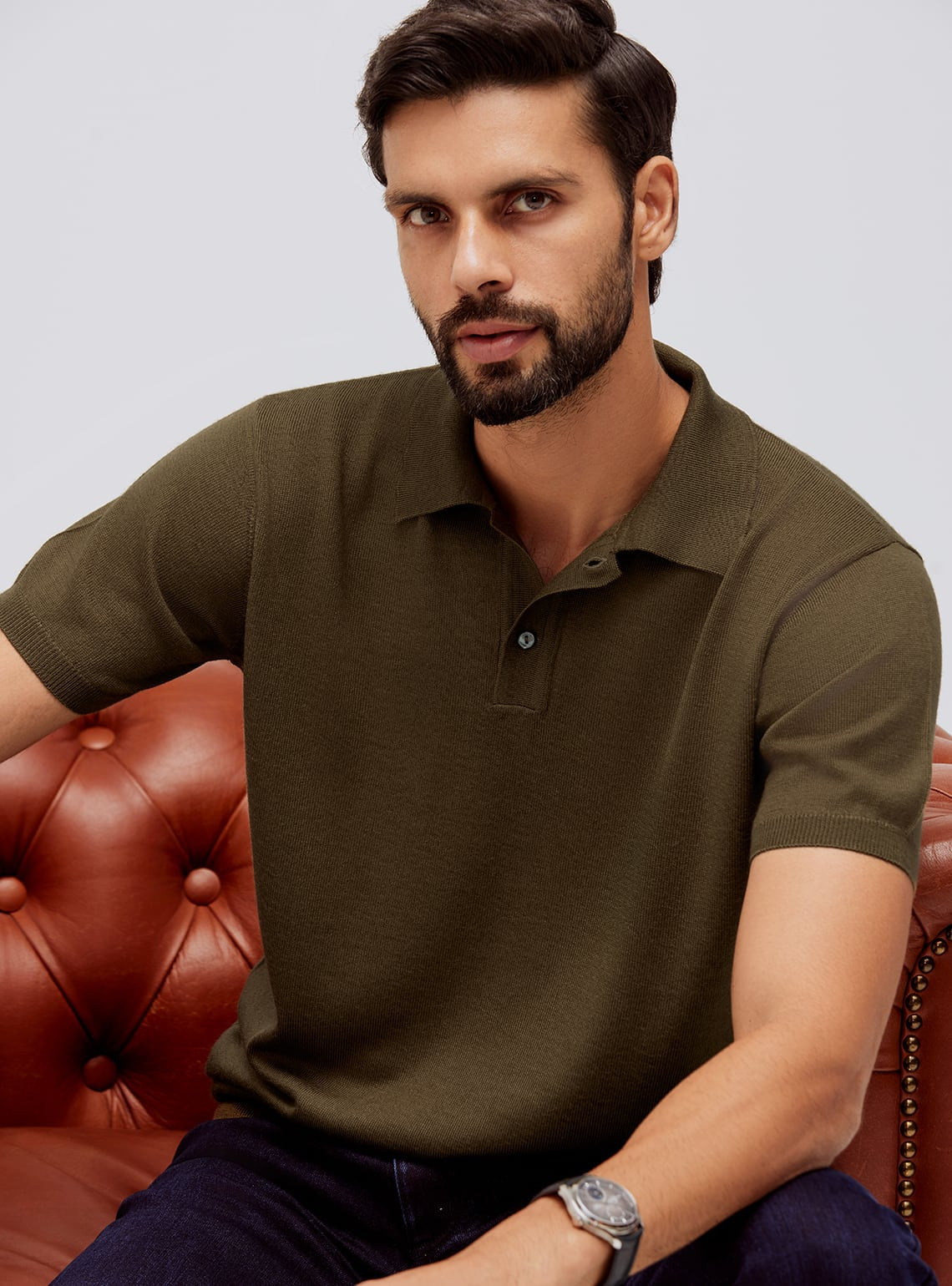 Olive Merino Viscose Polo