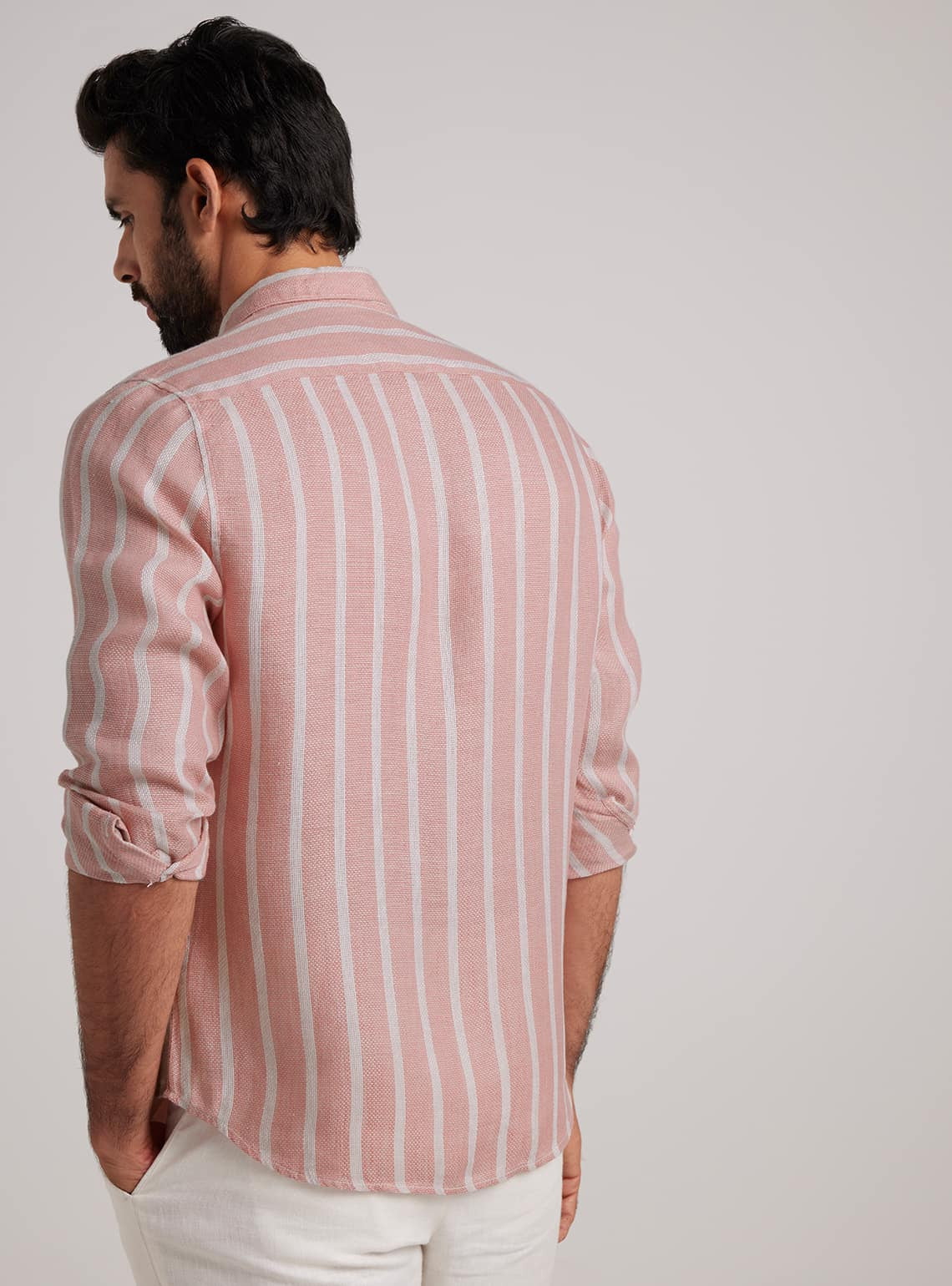 Puce Pink Stripe Linen