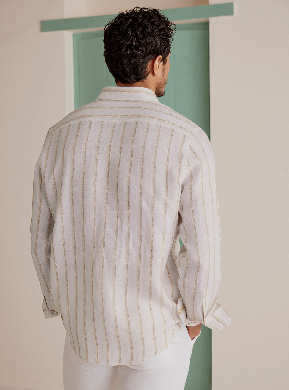 Beige Stripe Linen