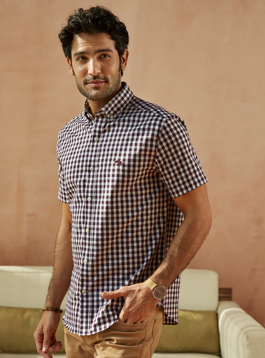 Buy Eclipse Purple Check - Half | Regular Purple Check Shirt for Men ...