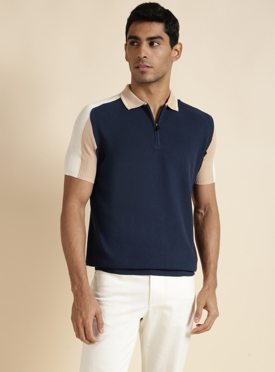 Navy Colour Block Polo