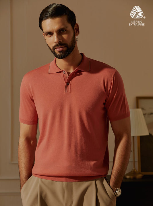 Peach Merino Polo