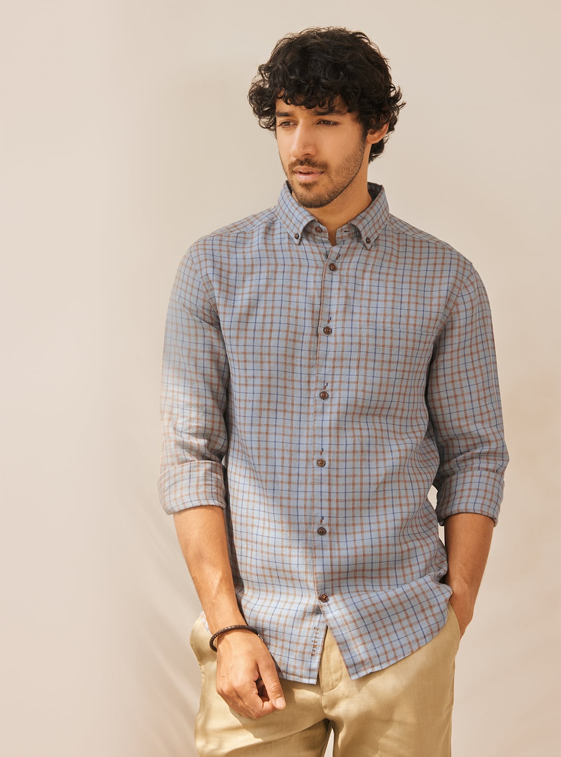 Buy Ash Check | Casual Grey Linen Shirt for Men Online | Andamen - PEP
