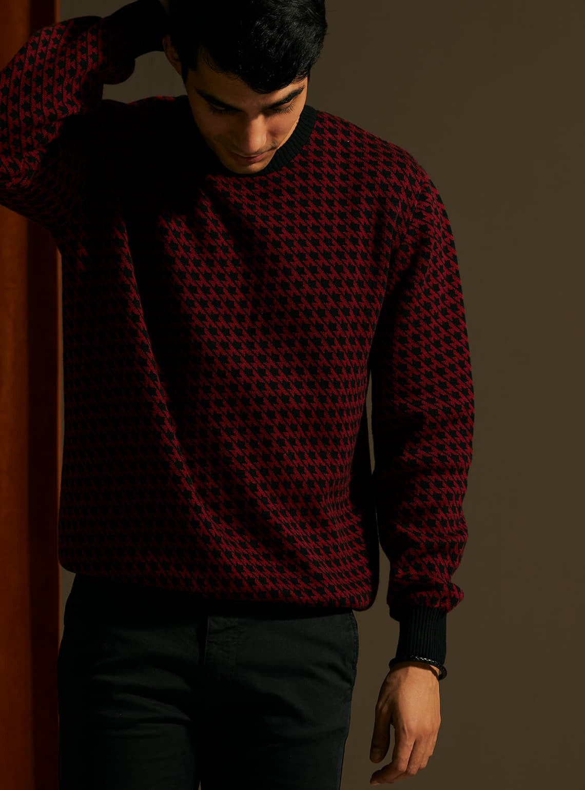 Crimson Jacquard Pullover