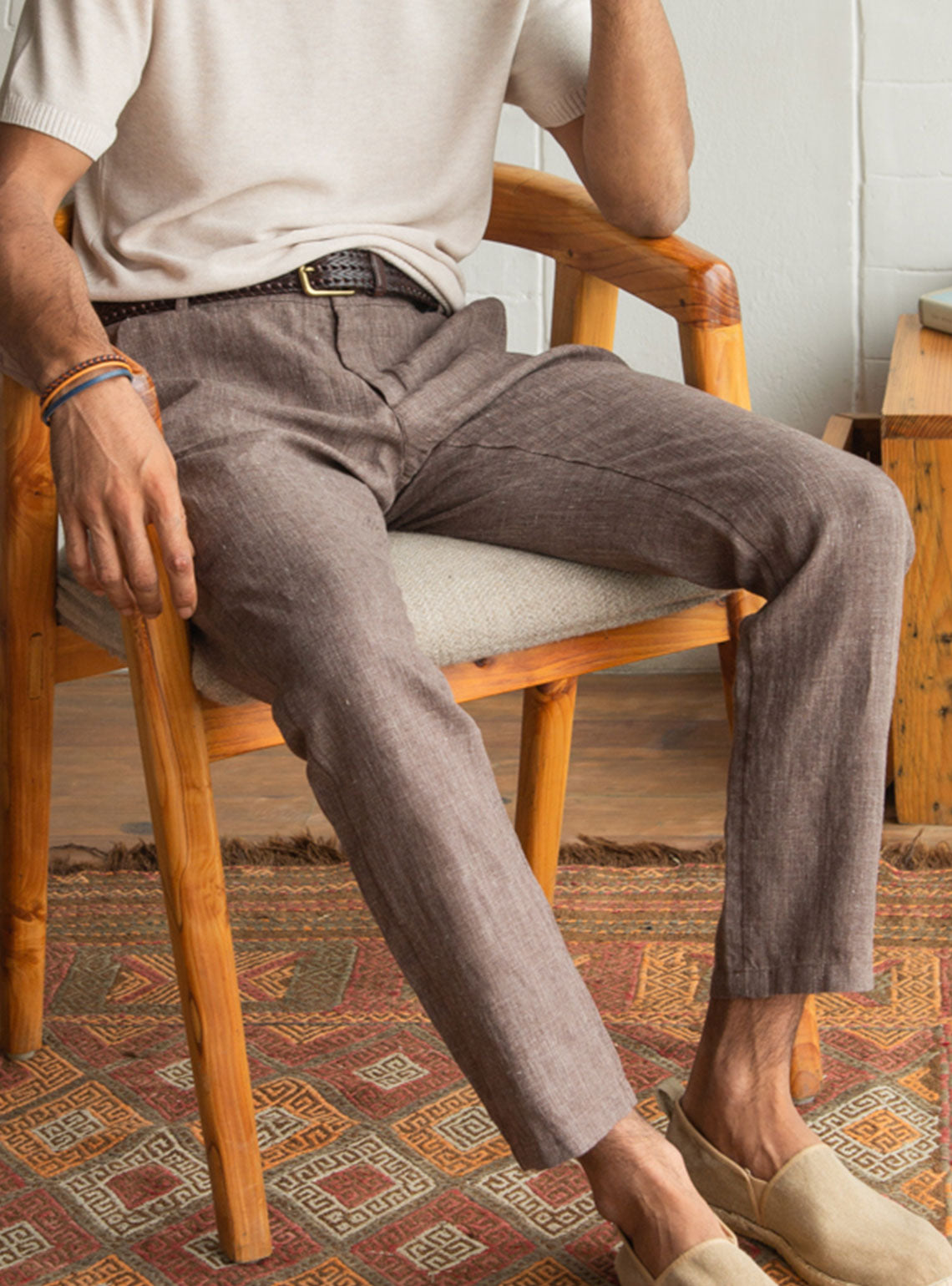 Buy Brown Lounge Trousers Linen Pants Mens Straight Brown Online in India   Etsy