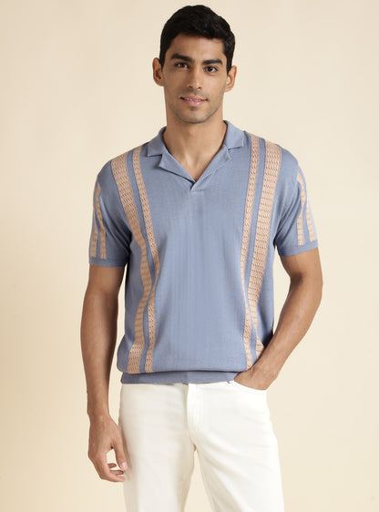 Blue Colour Block Polo