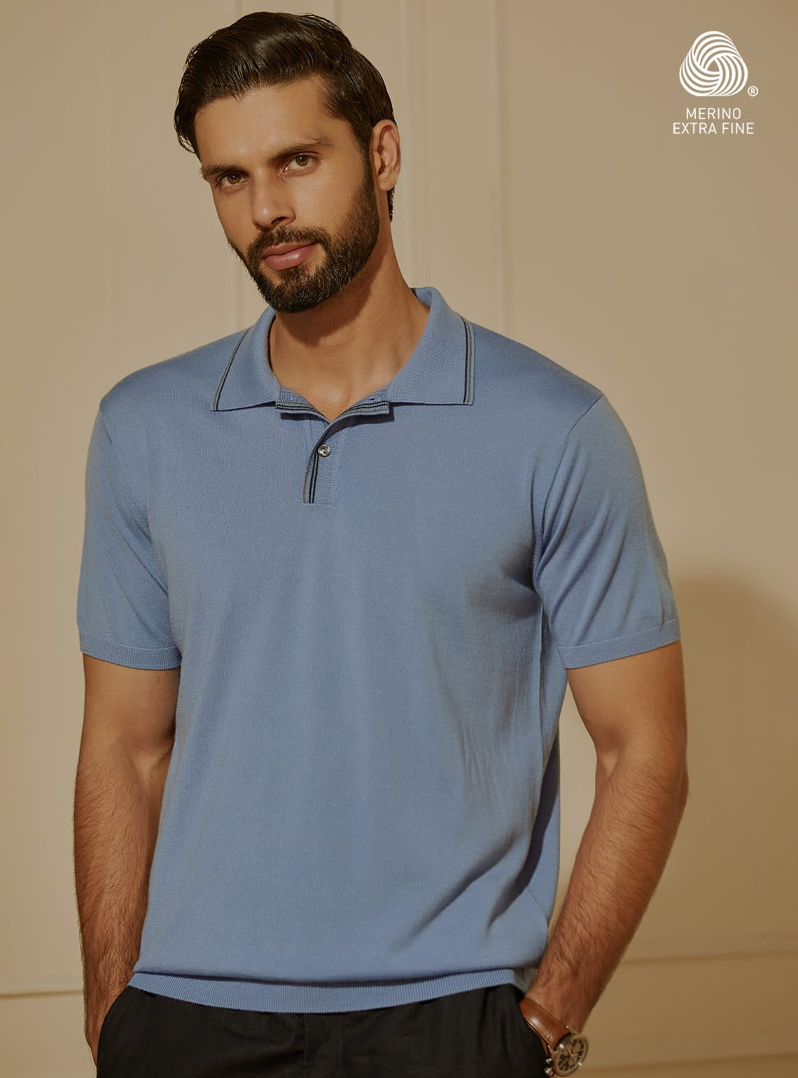 Arctic Blue Merino Polo