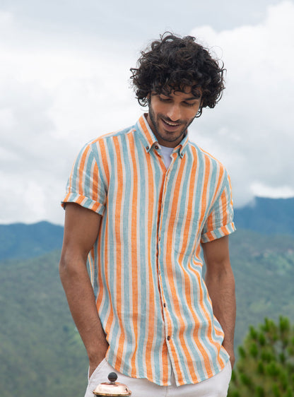 Tangerine Stripe Linen - Short