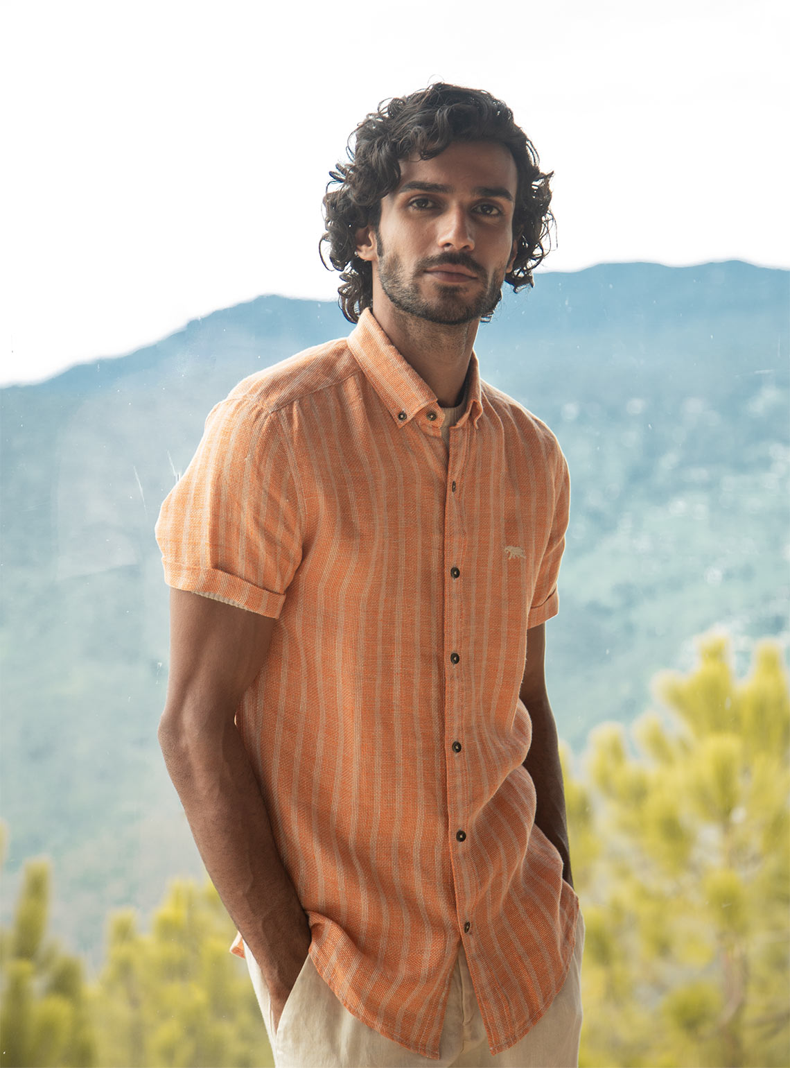 Orange Stripe Linen - Short