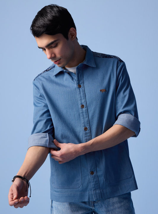 Periwinkle Patched Indigo Overshirt