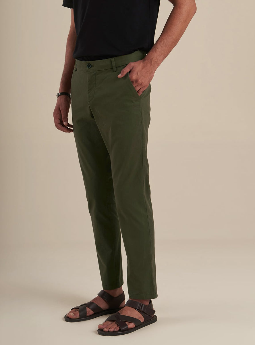 Buy Seaweed Chino | Casual Olive Solid Chinos for Men Online | Andamen