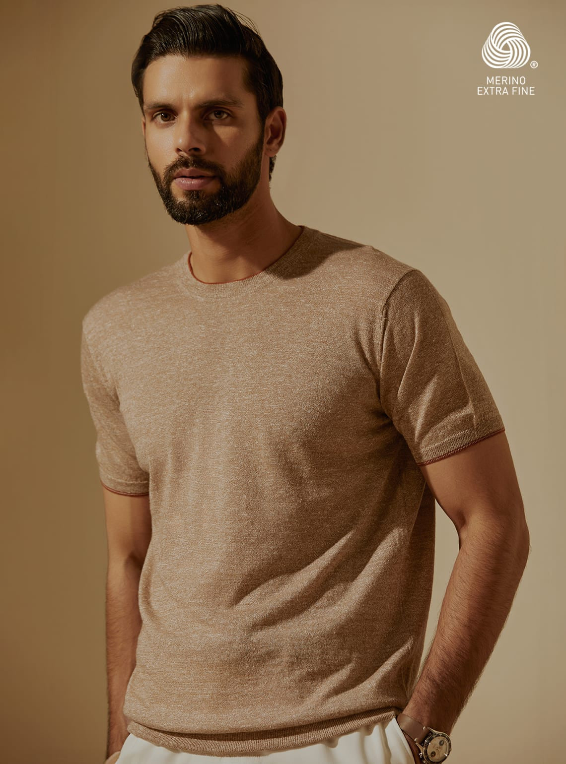 Taupe Merino Linen Crew