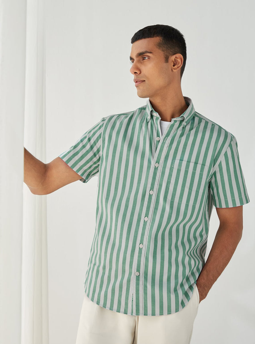 Buy Vista Green Stripe - Half | Casual Green Stripe Shirt for Men ...