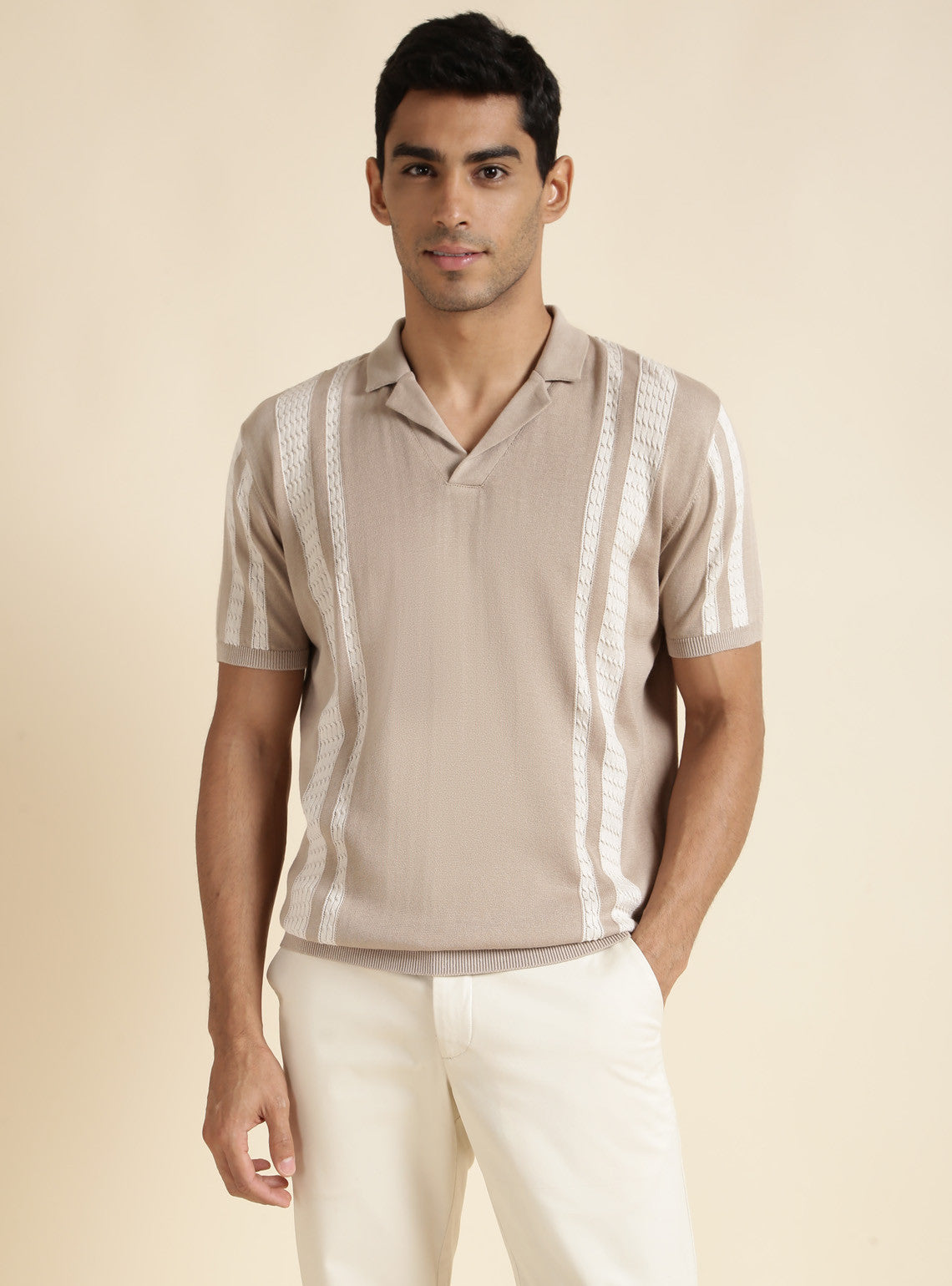 Latte Brown Stripe Polo