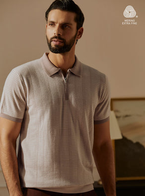 Beige Merino Jacquard Polo