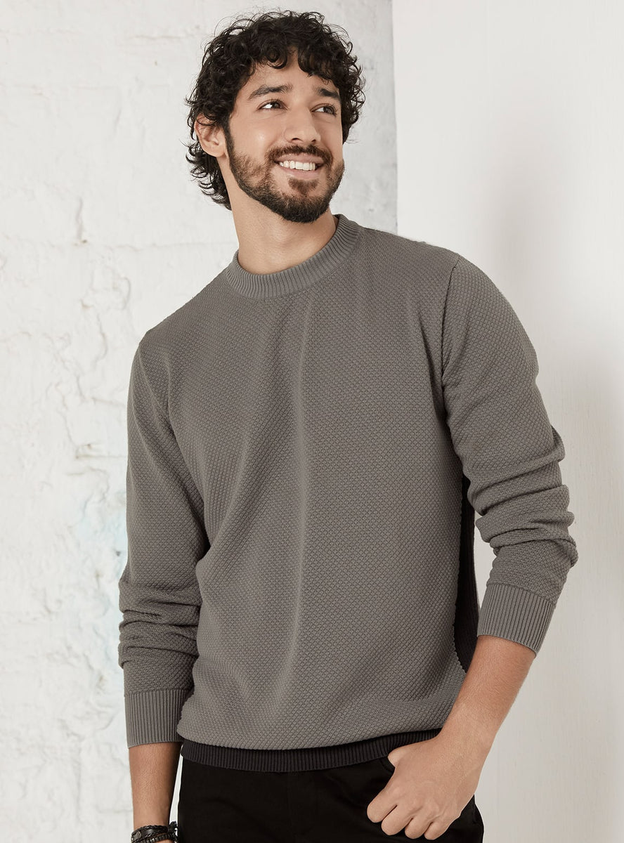 Buy Granite Structured Pullover | Casual Grey Structure Pullover for ...