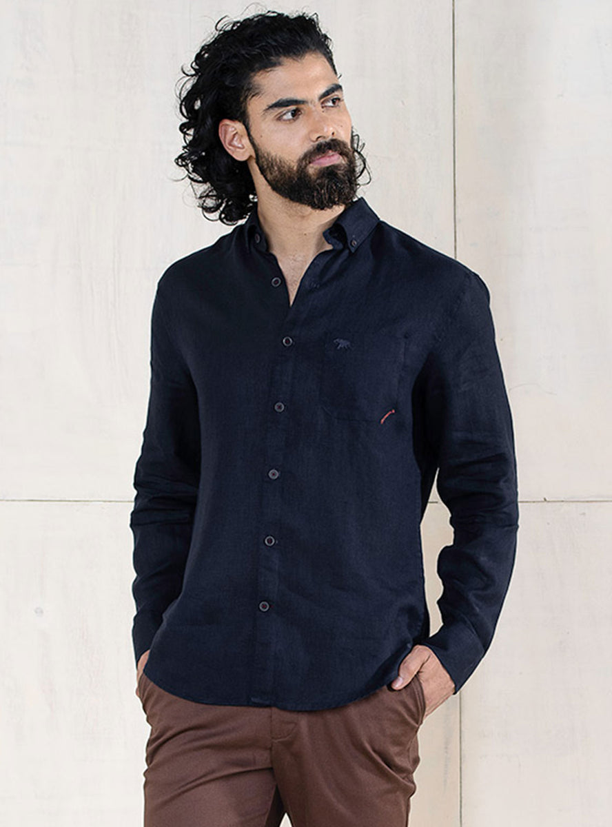 Buy Barsati | Navy Linen Shirt for Men Online | Andamen - PEP