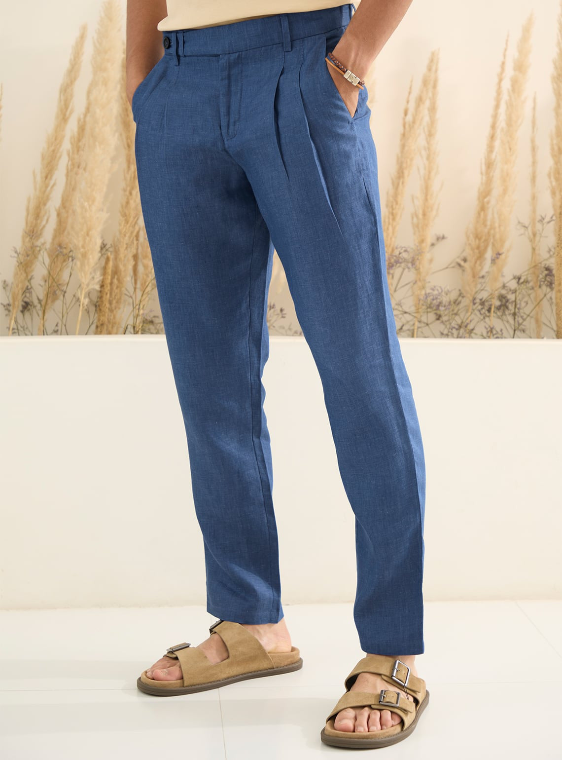 SKY BLUE LINEN PANT RELAXED TAPERED FIT  ROOKIES