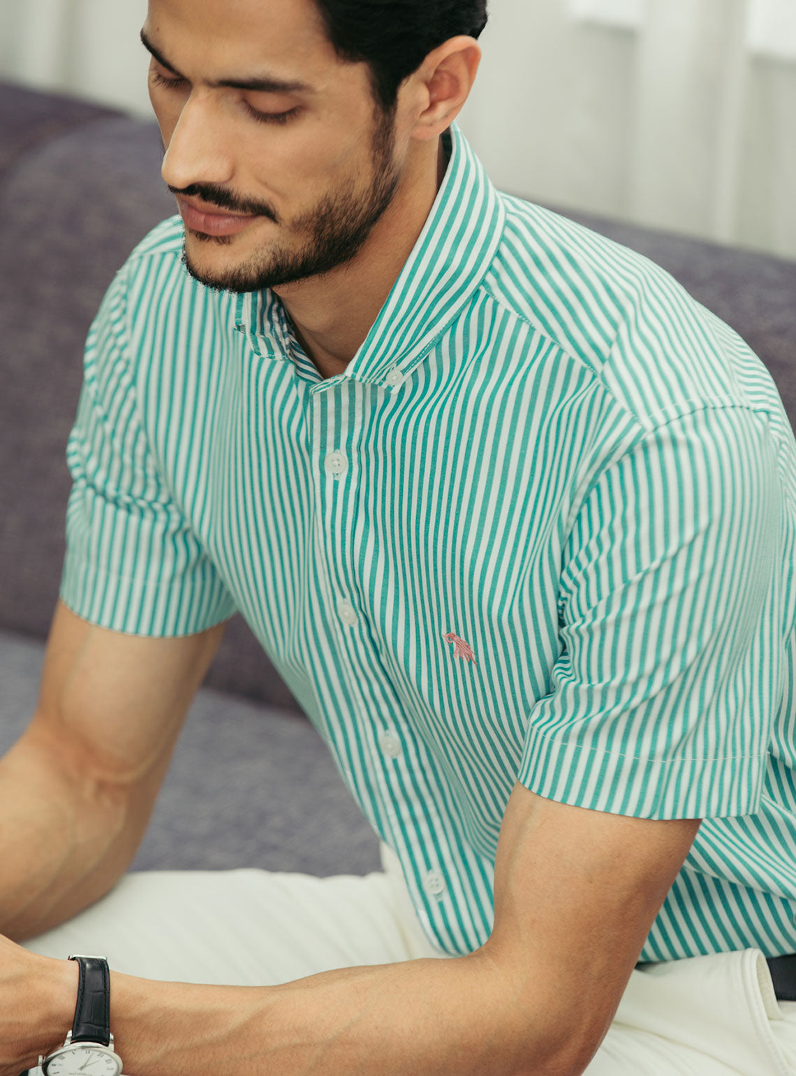 Teal Stripe Oxford- Short