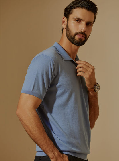 Arctic Blue Merino Polo