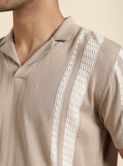 Latte Brown Stripe Polo