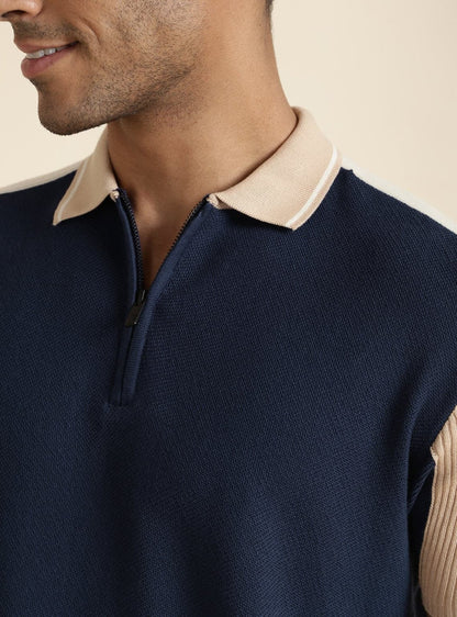 Navy Colour Block Polo