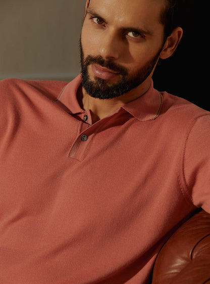 Peach Merino Polo