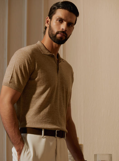 Taupe Merino Linen Polo