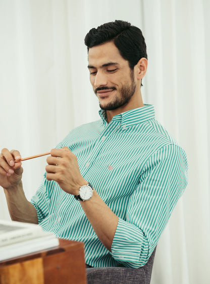 Teal Stripe Oxford