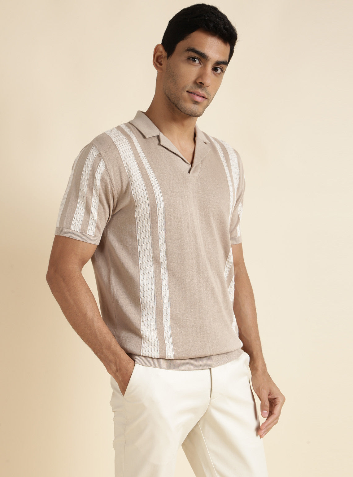 Latte Brown Stripe Polo