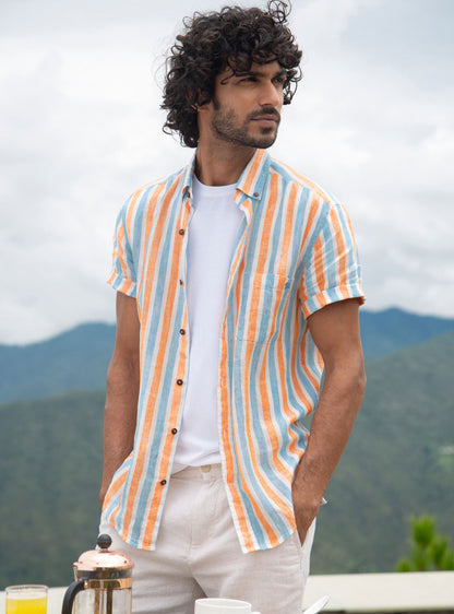 Tangerine Stripe Linen - Short