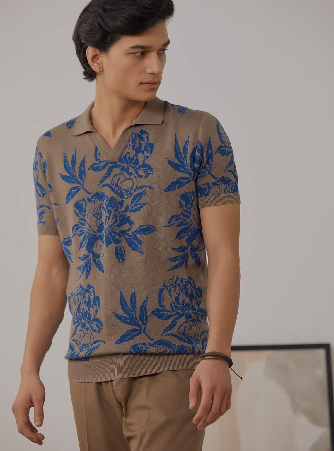 Sand Floral Polo