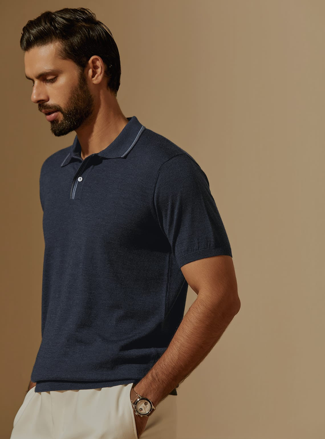 Dark Navy Merino Polo