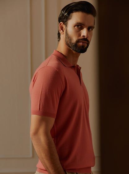 Peach Merino Polo