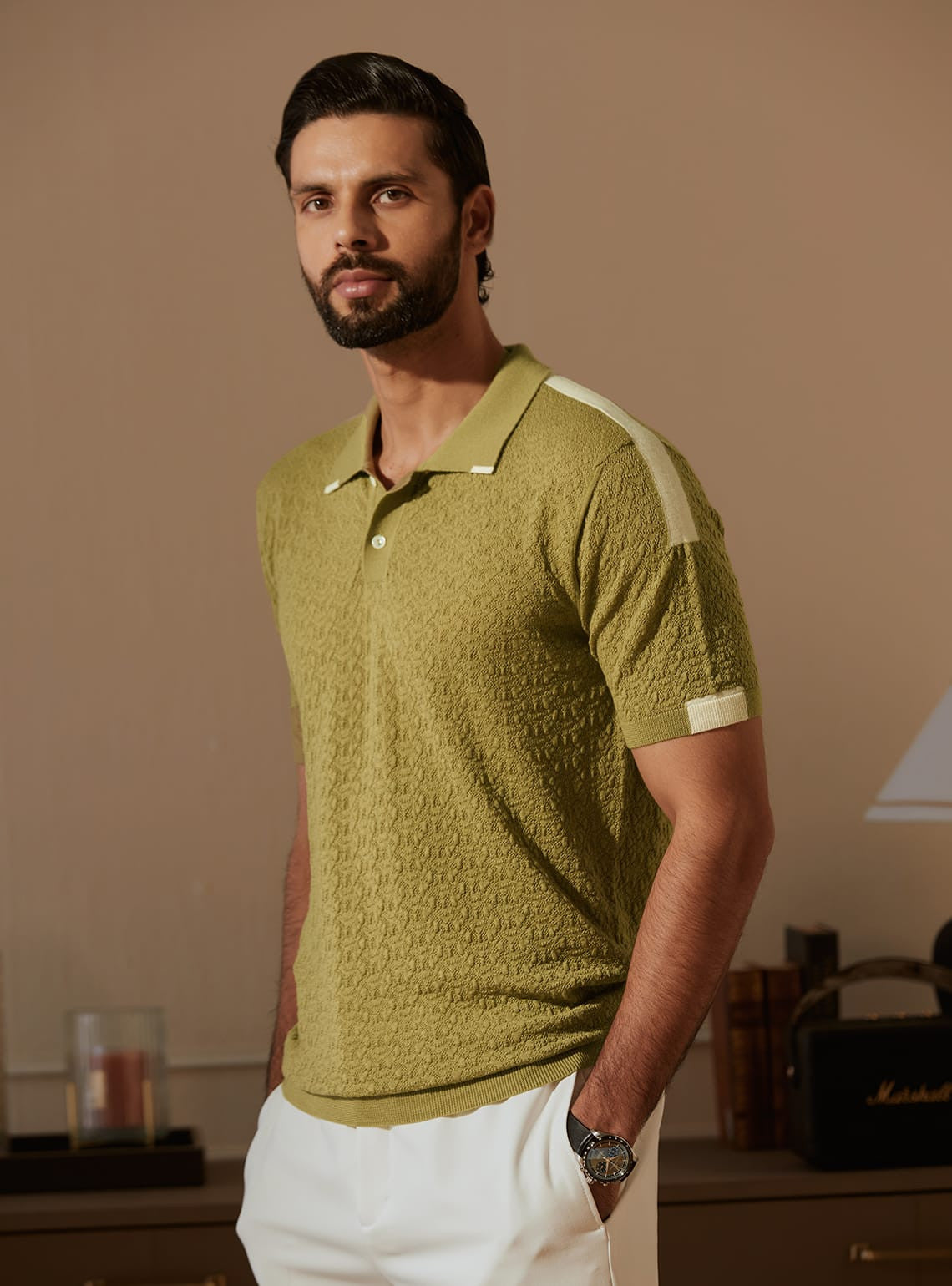 Light Moss Merino Polo