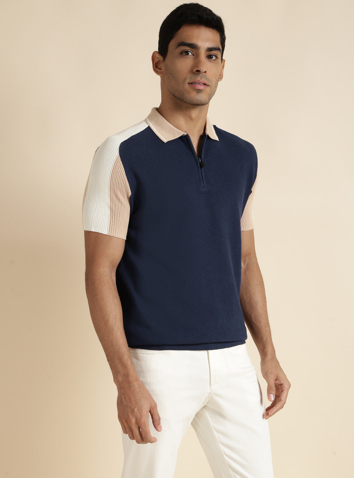 Navy Colour Block Polo