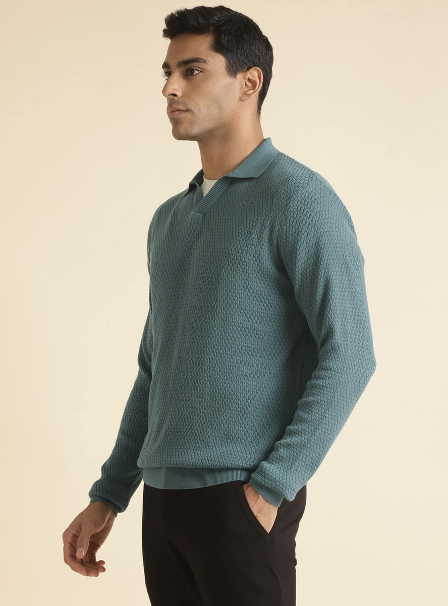 Buy Teal Blue Polo | Casual Blue Structure Shirts for Men Online | Andamen